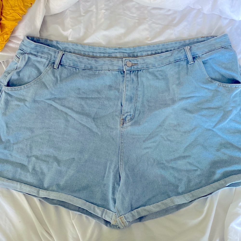 Simplistic Light Blue Mom Jean-ish shorts